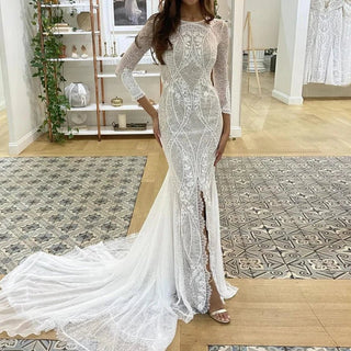 Front Slit Lace Wedding Dress - Diva Melody