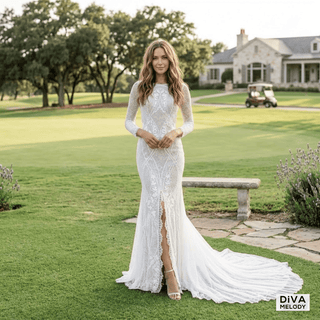 Front Slit Lace Wedding Dress - Diva Melody