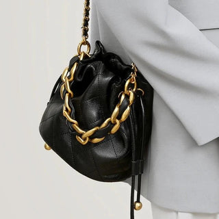 Genuine Leather Quilted Drawstring Bag - Diva Melody