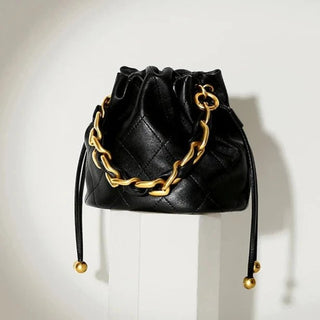 Genuine Leather Quilted Drawstring Bag - Diva Melody