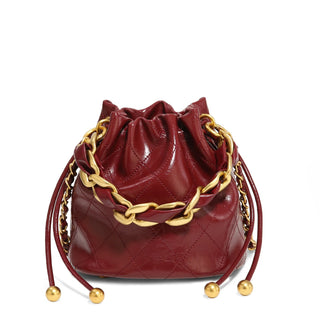 Genuine Leather Quilted Drawstring Bag - Diva Melody