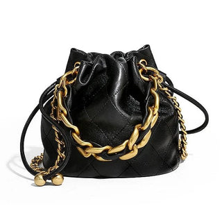 Genuine Leather Quilted Drawstring Bag - Diva Melody