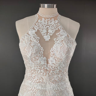 Geometric Lace High - Neck Mermaid Wedding Dress - Diva Melody