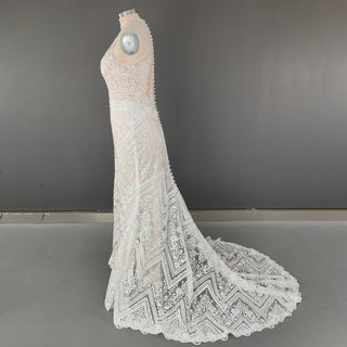 Geometric Lace High - Neck Mermaid Wedding Dress - Diva Melody