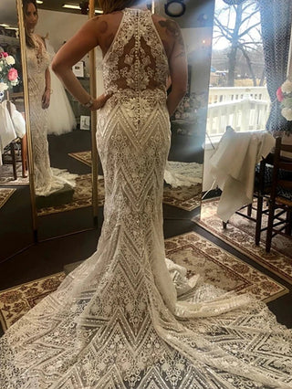 Geometric Lace High - Neck Mermaid Wedding Dress - Diva Melody