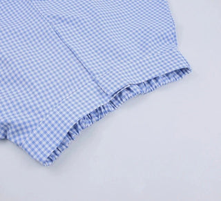 Gingham Lantern Sleeve Tops Short 2 Sets - Diva Melody