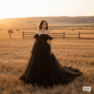 Glamorous Gothic Tulle Off - Shoulder Wedding Dress - Diva Melody