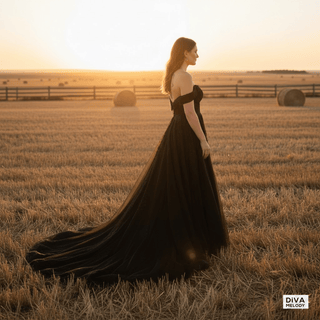 Glamorous Gothic Tulle Off - Shoulder Wedding Dress - Diva Melody