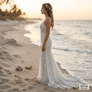 Glitter Beaded Mermaid Wedding Dress - Diva Melody