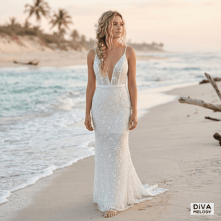 Glitter Beaded Mermaid Wedding Dress - Diva Melody