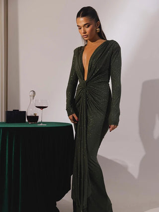 Glitter Deep V Neck Sexy Maxi Dress - Diva Melody