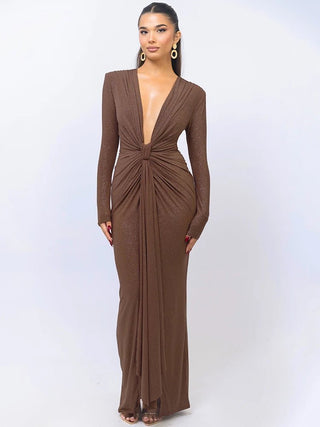 Glitter Deep V Neck Sexy Maxi Dress - Diva Melody