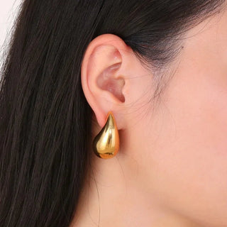 Glossy Gold Plated Teardrop Earrings Lightweight Hoops - Diva Melody