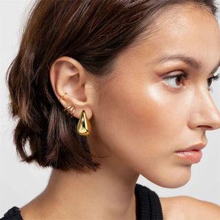 Glossy Gold Plated Teardrop Earrings Lightweight Hoops - Diva Melody