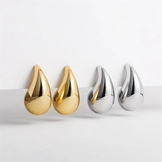 Glossy Gold Plated Teardrop Earrings Lightweight Hoops - Diva Melody