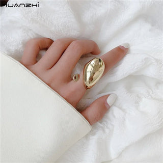 Glossy Wide Version Exaggerated Metal Adjustable Rings - Diva Melody