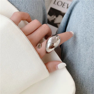 Glossy Wide Version Exaggerated Metal Adjustable Rings - Diva Melody