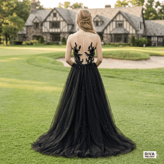 Gothic Black Feather Wedding Dress - Diva Melody