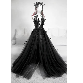 Gothic Black Feather Wedding Dress - Diva Melody