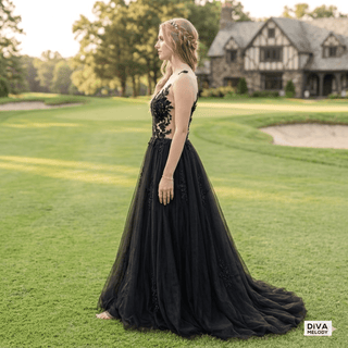 Gothic Black Feather Wedding Dress - Diva Melody