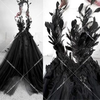 Gothic Black Feather Wedding Dress - Diva Melody