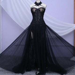 Gothic Black Long Wedding Dress - Diva Melody