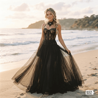Gothic Black Long Wedding Dress - Diva Melody