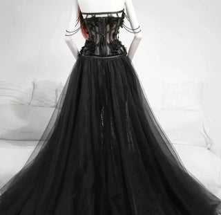 Gothic Black Long Wedding Dress - Diva Melody