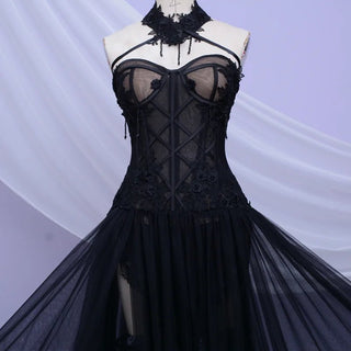 Gothic Black Long Wedding Dress - Diva Melody