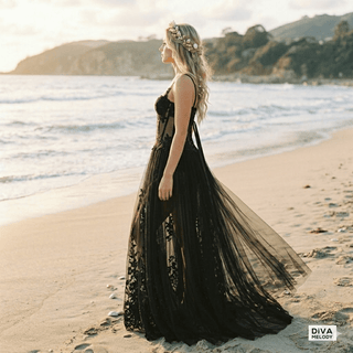 Gothic Black Long Wedding Dress - Diva Melody