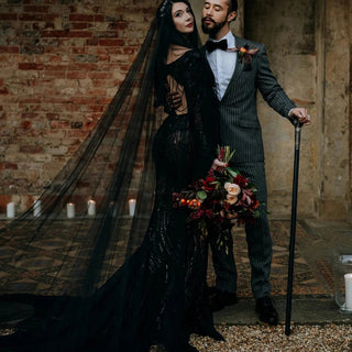 Gothic Black Sequin Mermaid Wedding Dress - Diva Melody