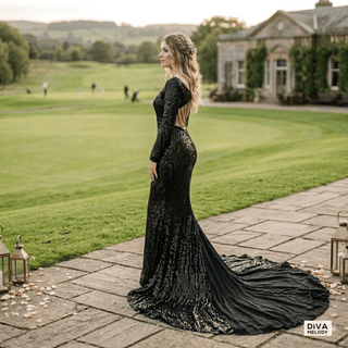 Gothic Black Sequin Mermaid Wedding Dress - Diva Melody