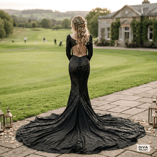 Gothic Black Sequin Mermaid Wedding Dress - Diva Melody