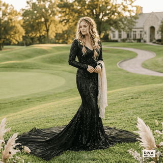 Gothic Black Sequin Mermaid Wedding Dress - Diva Melody