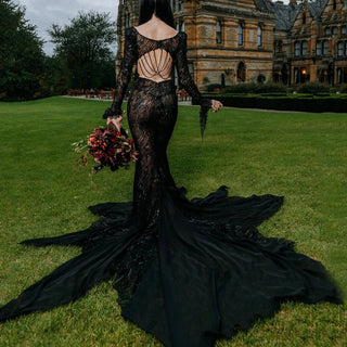 Gothic Black Sequin Mermaid Wedding Dress - Diva Melody