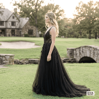 Gothic Black Side Split Wedding Dress - Diva Melody