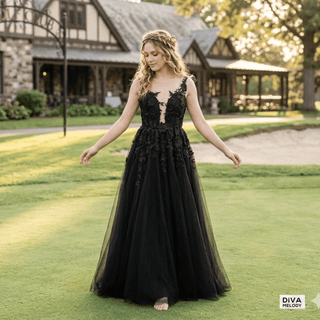 Gothic Black Side Split Wedding Dress - Diva Melody