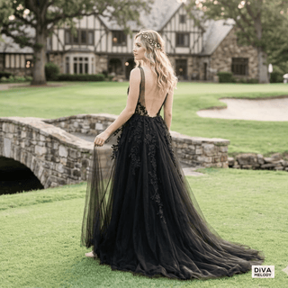 Gothic Black Side Split Wedding Dress - Diva Melody