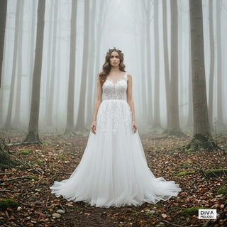 Gothic Black V - Neck A - Line Wedding Dress - Diva Melody