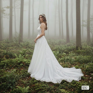 Gothic Black V - Neck A - Line Wedding Dress - Diva Melody
