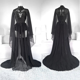 Gothic - Inspired Floral Appliqué A - Line Wedding Dress - Diva Melody