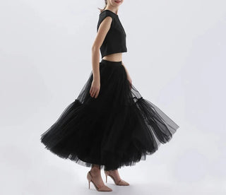 Gothic Pleated Maxi Long Tulle Skirts - Diva Melody