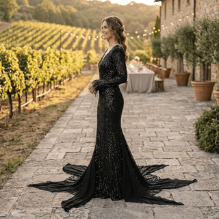Gothic Sequin Mermaid Wedding Dress - Diva Melody
