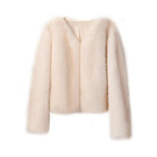 Gradient Cropped Faux Fur Coat Winter Fluffy Short Jacket - Diva Melody