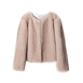 Gradient Cropped Faux Fur Coat Winter Fluffy Short Jacket - Diva Melody