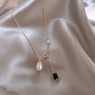 Green Pendant Pearl Delicate Elegant Clavicle Chain Necklace - Diva Melody