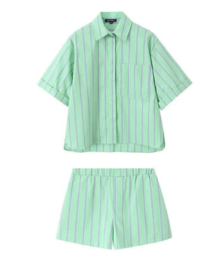 Green Striped Shirt Casual Boxer Shorts 2 Set - Diva Melody