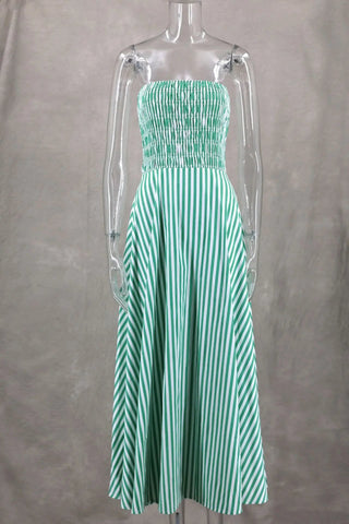 Green Stripes Tube Long Beach Maxi Dress - Diva Melody