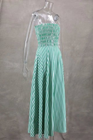 Green Stripes Tube Long Beach Maxi Dress - Diva Melody