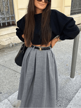 Grey High - Waist Pleated Skirt - Diva Melody